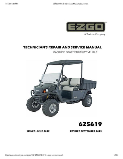EZGO Terrain 1500 Gas Golf Cart Service Manual factory service manual title page