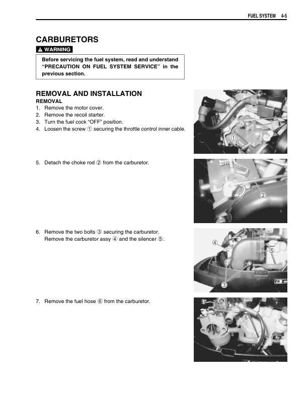 Suzuki DF 2.5 Outboard Service Manual sample page with technical illustrations