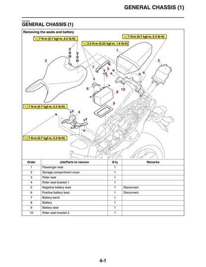 Yamaha MT-07 Motorcycle Service Manual sample page with technical illustrations