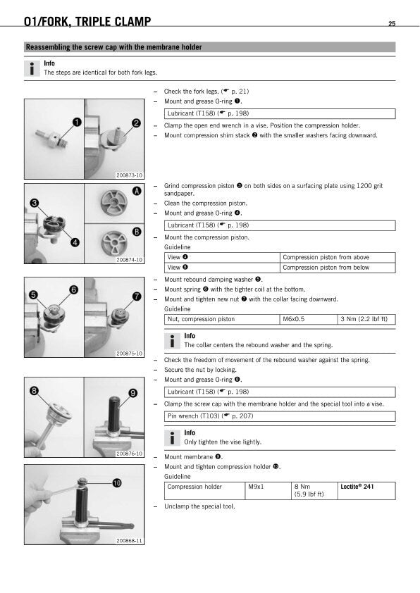 KTM SXF 350 Motorcycle Service Manual sample page showing repair procedures