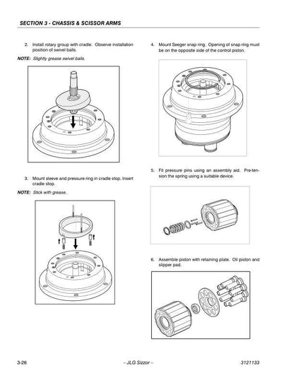 JLG 3394 4394 RT Scissor Lift Service Manual sample page with diagrams and specifications