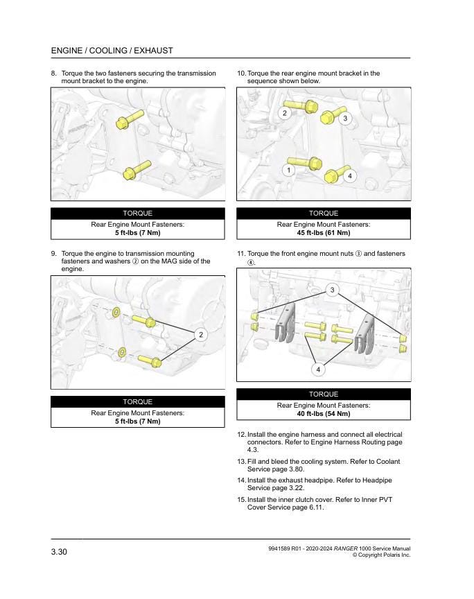 Polaris Ranger 1000 UTV Service Manual sample page with diagrams and specifications