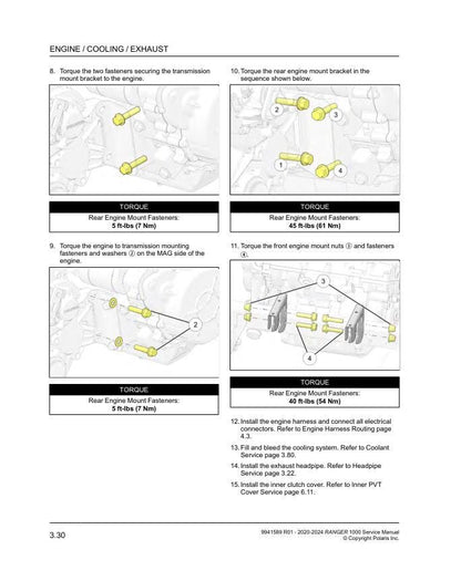 Polaris Ranger 1000 UTV Service Manual sample page with diagrams and specifications