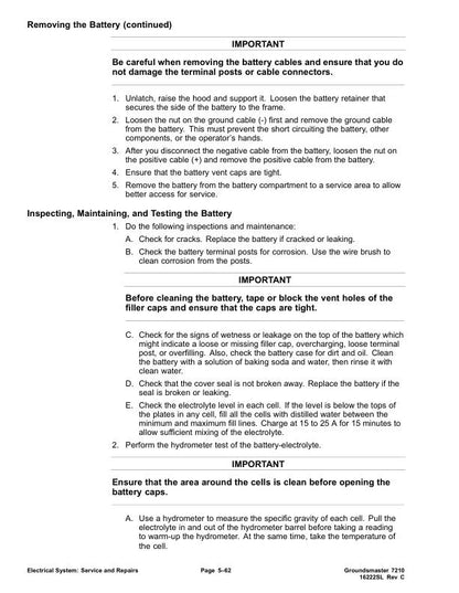 Toro Groundsmaster 7210 Mower Service Manual sample page with service data and tables