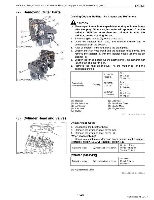 Kubota Tractor Service Manual sample page showing repair procedures