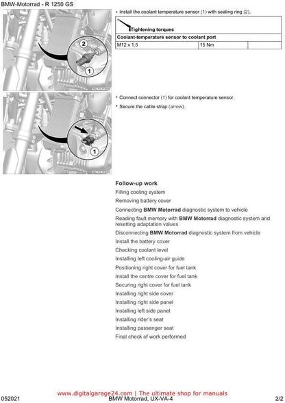 BMW R1250 GS K50 /12 Motorcycle Service Manual sample page with technical illustrations