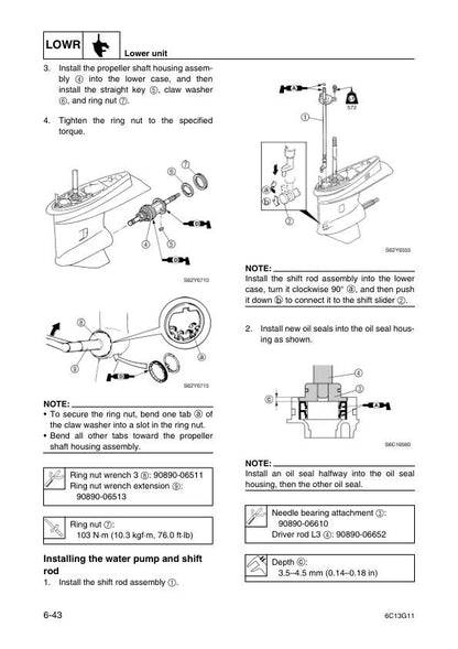 Yamaha F50 F60 Outboard Service Manual sample page with service data and tables