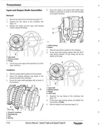 Triumph Speed Triple Motorcycle Service Manual sample page showing repair procedures