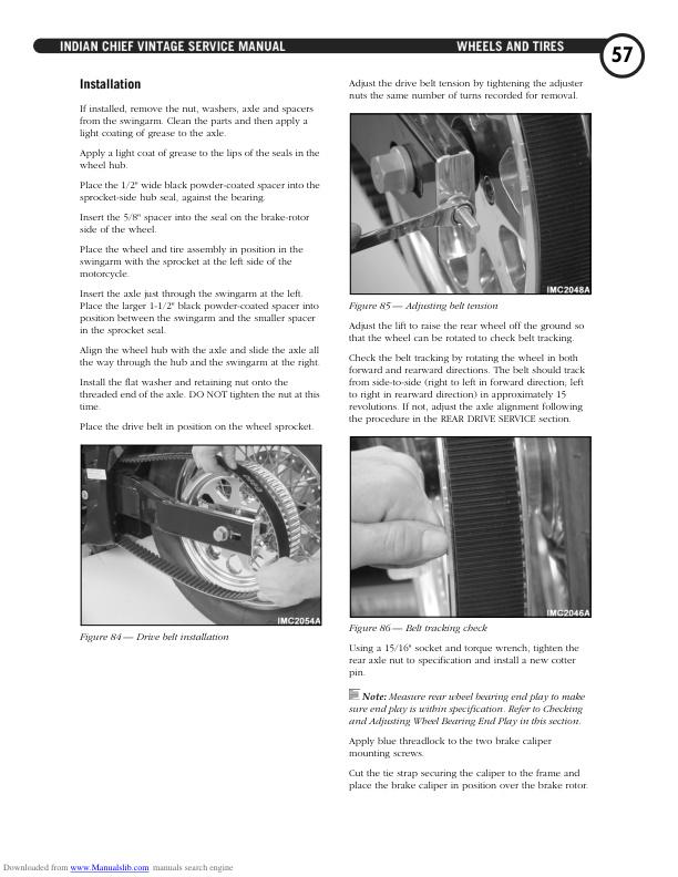 Indian Chief Vintage Deluxe Roadmaster Springfield Motorcycle Service sample page with technical illustrations