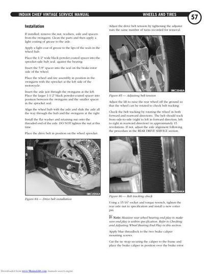 Indian Chief Vintage Deluxe Roadmaster Springfield Motorcycle Service sample page with technical illustrations