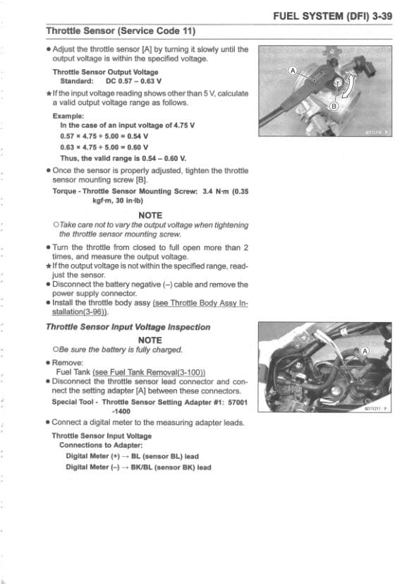 Kawasaki KX 250 KX250X Motorcycle Service Manual sample page with technical illustrations