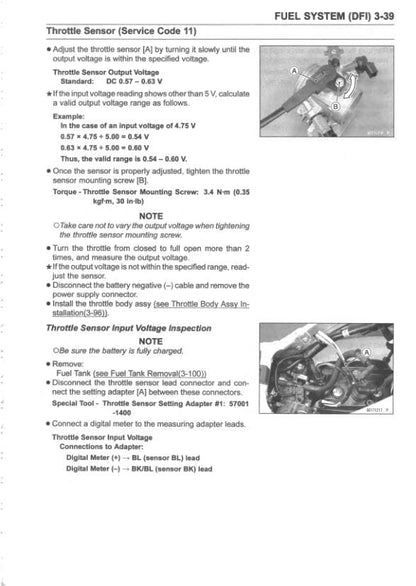 Kawasaki KX 250 KX250X Motorcycle Service Manual sample page with technical illustrations