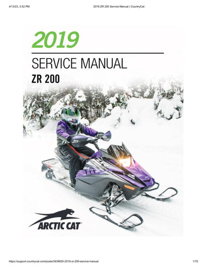 Arctic Cat ZR200 Snowmobile Service Manual factory service manual title page
