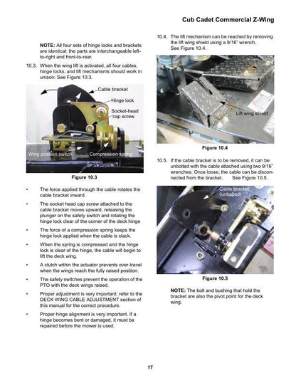 Cub Cadet Z Wing Mower Service Manual sample page with technical illustrations