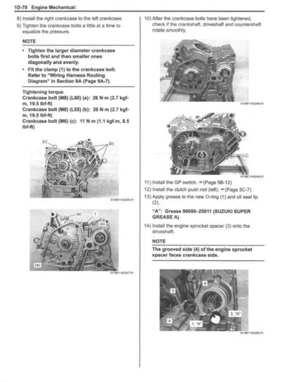 Suzuki V-Strom DL650 Motorcycle Service Manual sample page with diagrams and specifications