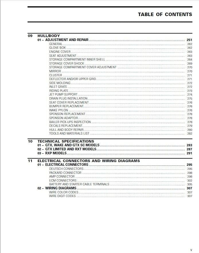 Sea-Doo GTX RXP RXT WAKE Service Manual sample page from the repair manual