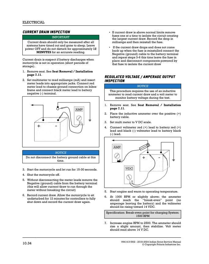 Indian Scout Bobber Rogue Motorcycle Service Manual sample page with service data and tables