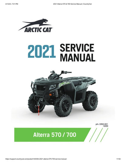 Arctic Cat Alterra 570 700 ATV Service Manual factory service manual title page