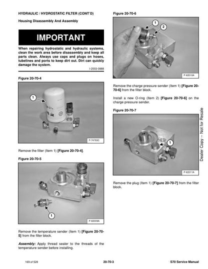 Bobcat S70 Skid Steer Loader Service Manual sample page with technical illustrations