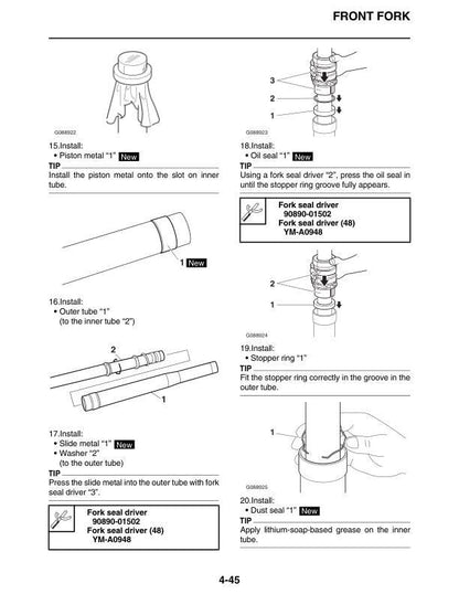 Yamaha YZ 125 XN Motorcycle Service Manual sample page showing repair procedures