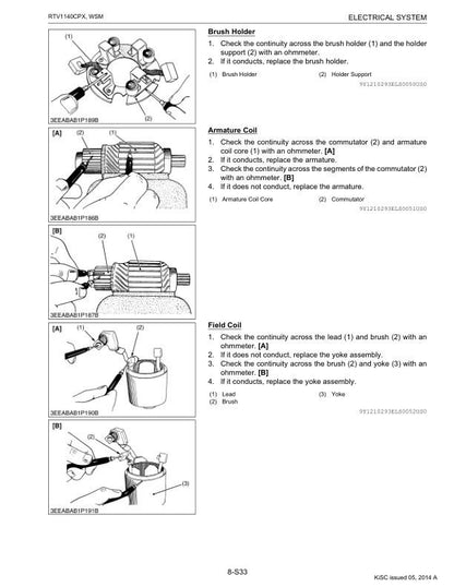 Kubota RTV1140CPX Utility Vehicle Service Manual sample page with service data and tables