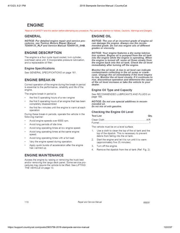 Textron (Arctic Cat) Stampede 900 UTV Service Manual sample page with technical illustrations