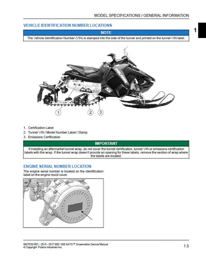 Polaris Rush Switchback XCR RMK 600 800 Snowmobile Service Manual sample page showing repair procedures