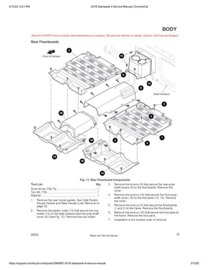Textron (Arctic Cat) Stampede XTR UTV Service Manual sample page with diagrams and specifications