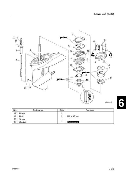 Yamaha E40 G J Outboard Service Manual sample page with technical illustrations