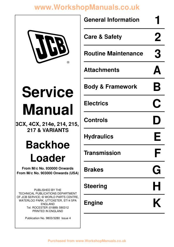 JCB 3CX 4CX 214e 214 215 217 Backhoe Loader Service Manual factory service manual title page