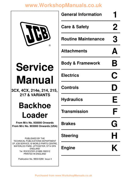 JCB 3CX 4CX 214e 214 215 217 Backhoe Loader Service Manual factory service manual title page