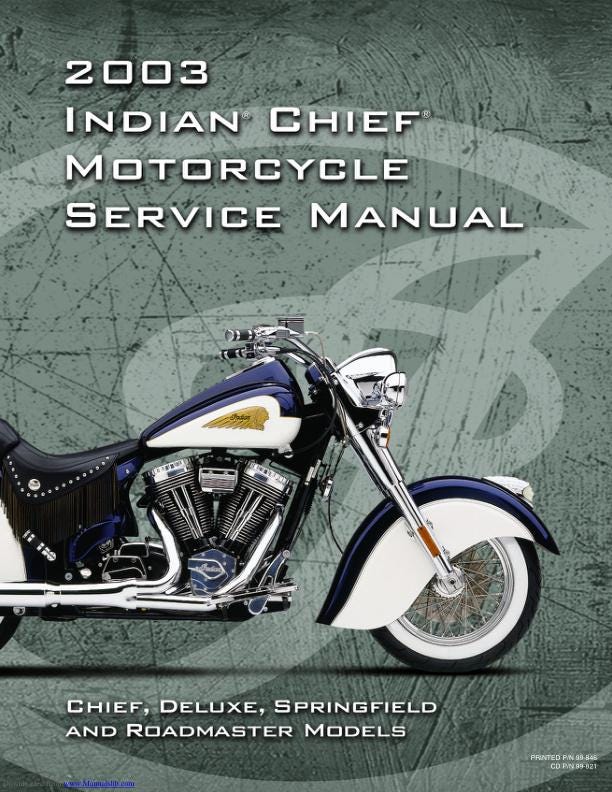Indian Chief Deluxe Roadmaster Springfield Motorcycle Service Manual factory service manual title page