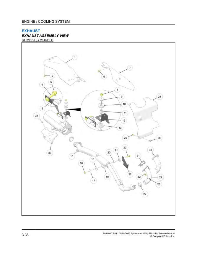 Polaris Sportsman 450 570 ATV Service Manual sample page with diagrams and specifications
