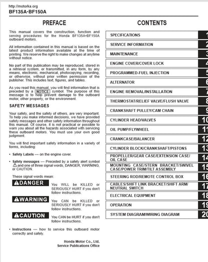 Honda BF135A BF150A Outboard Service Manual factory service manual title page