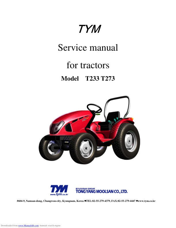 TYM T 233 273 Tractor Service Manual factory service manual title page