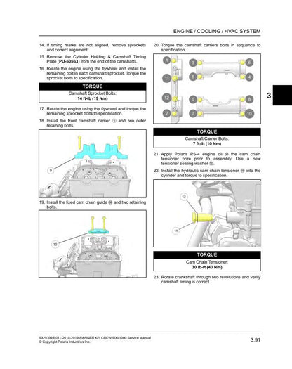 Polaris Ranger 900 1000 XP Crew UTV Service Manual sample page showing repair procedures