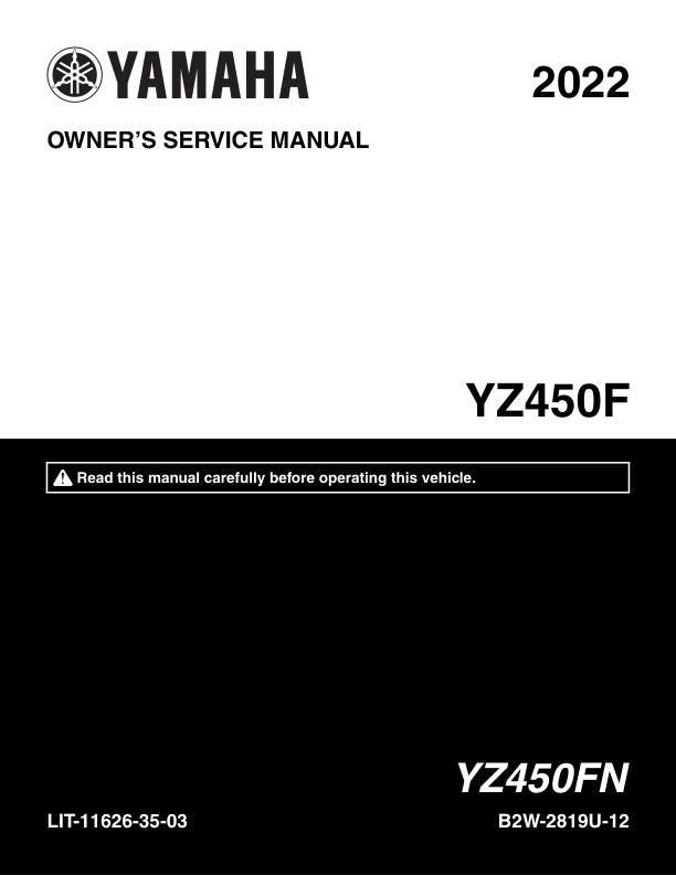 Yamaha YZ 450 FN Motorcycle Service Manual factory service manual title page