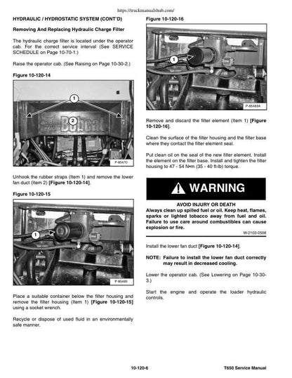 Bobcat T650 Compact Track Loader Service Manual sample page from service manual