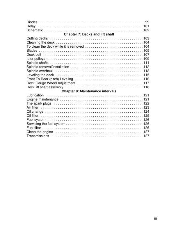 Cub Cadet RZT-S Zero Turn Mower Service Manual sample page with diagrams and specifications