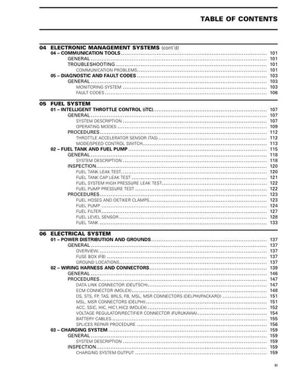 Sea-Doo GTI GTR Service Manual sample page with diagrams and specifications