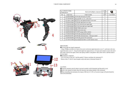 Zontes ZT350 GK R S T Euro XV X Motorcycle Service Manual sample page with service data and tables