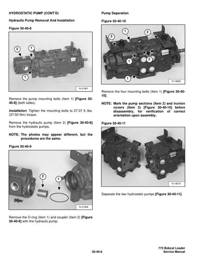 Bobcat 773G Skid Steer Loader Service Manual sample page showing repair procedures