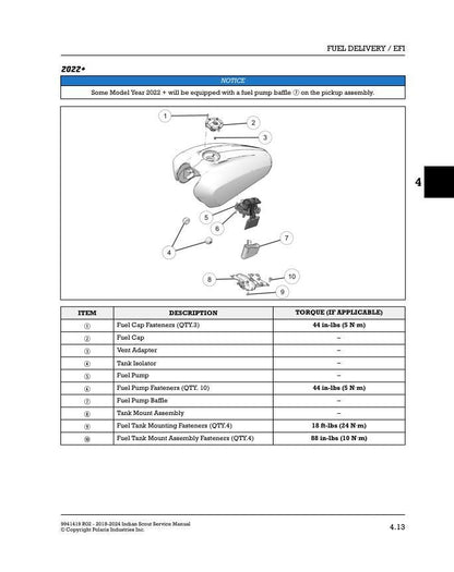 Indian Scout Bobber Rogue Motorcycle Service Manual sample page showing repair procedures