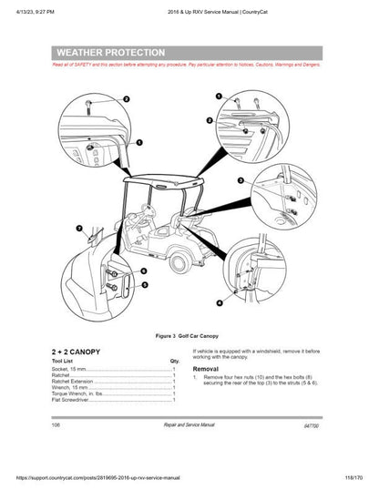 EZGO RXV Electric 48V Golf Cart Service Manual sample page from service manual
