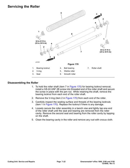 Toro Greensmaster eFlex 1800 2100 2120 Mower Service Manual sample page with technical illustrations