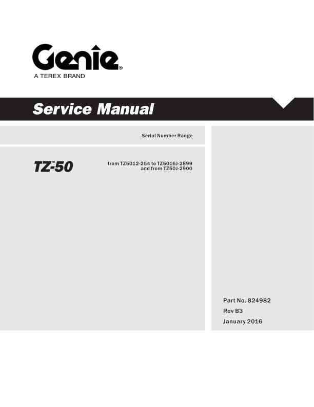 Genie TZ 50 Towable Aerial Lift Service Manual factory service manual title page