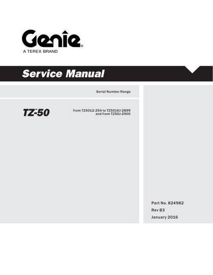 Genie TZ 50 Towable Aerial Lift Service Manual factory service manual title page