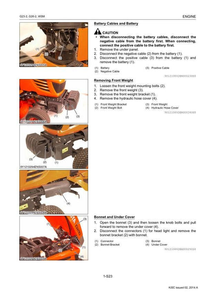 Kubota G23 G26 Mower Service Manual sample page with technical illustrations