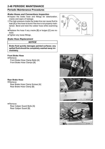 Kawasaki KX450F Motorcycle Service Manual sample page showing repair procedures
