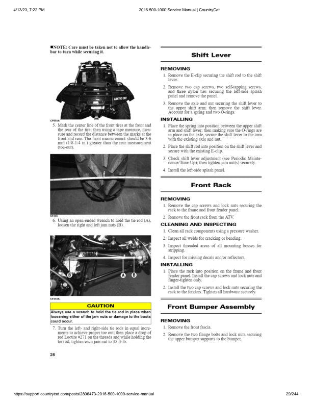 Arctic Cat Alterra 500 700 1000 ATV Service Manual table of contents